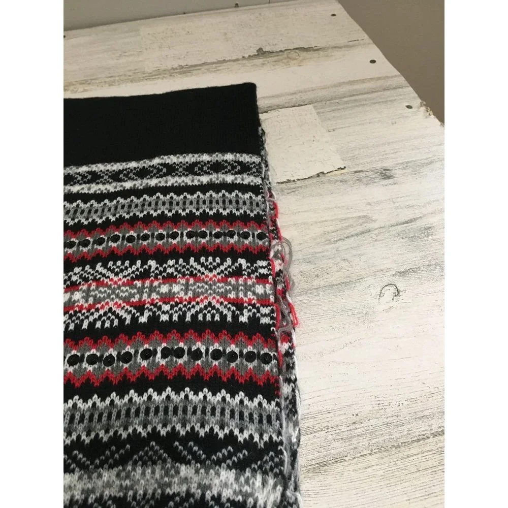Black red white abstract designed with sequins scarf with fringe